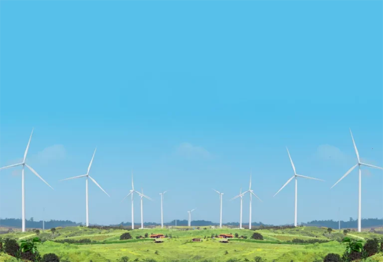 Open green field with wind turbines