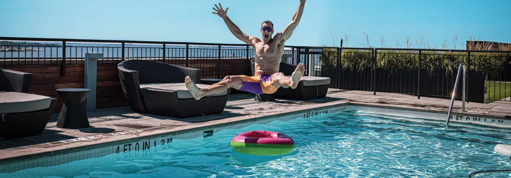 Gordie Gronkowski jumping into a Caldwell property pool