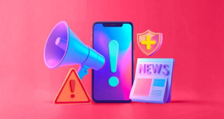 iPhone, bullhorn, newspaper graphic